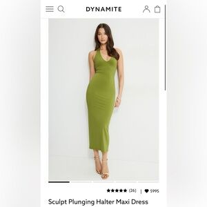 WANTED(SIZE M OR S)DYNAMITE SCULPT PLUNGING HALTER MAXI DRESS IN GUACAMOLE GREEN